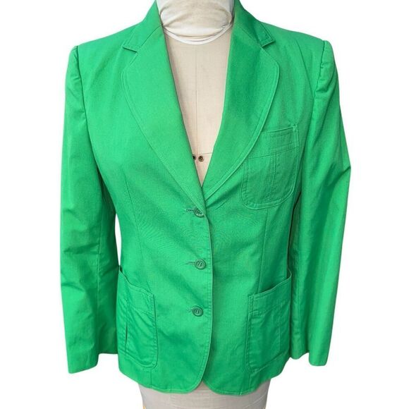 Kelly Green Vintage 3-Button Blazer by Piece Time Sz. 12 Pockets Sporty Preppy - Picture 1 of 10